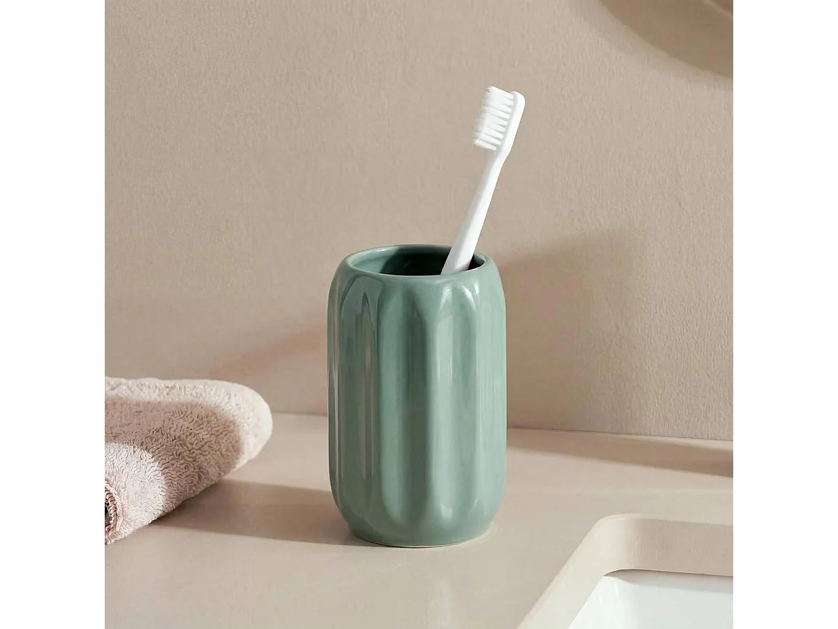 Pot à Brosse à Dents en Grès "Suny Colorama" 12cm Vert Ficus