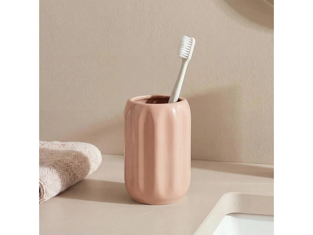 Pot à Brosse à Dents en Grès "Suny Colorama" 12cm Rose Blush