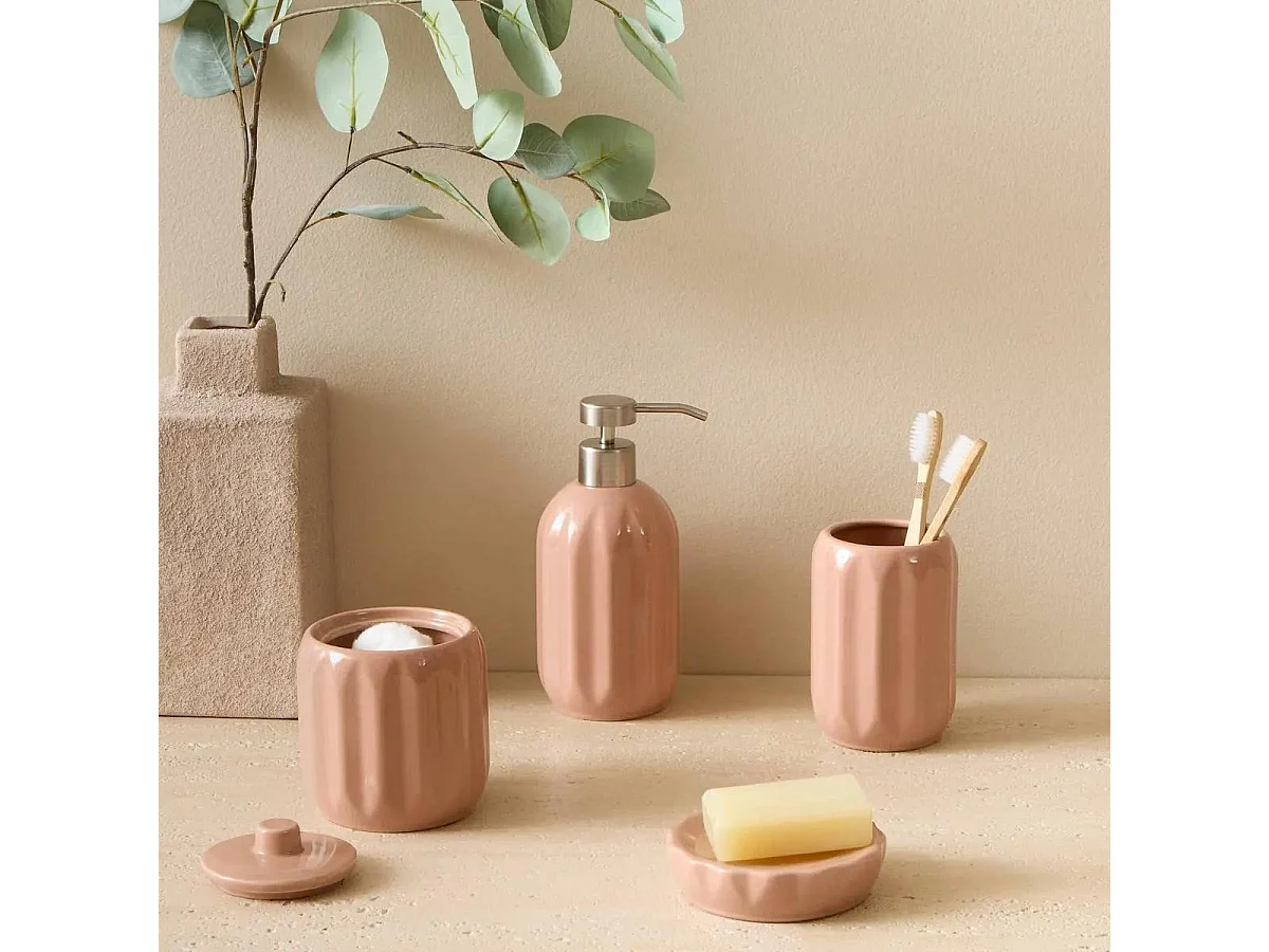 Pot à Brosse à Dents en Grès "Suny Colorama" 12cm Rose Blush