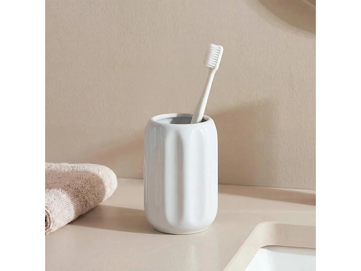 Pot à Brosse à Dents en Grès "Suny Colorama" 12cm Blanc