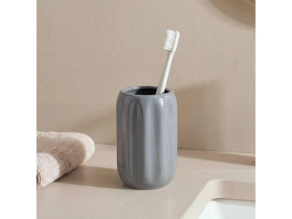 Pot à Brosse à Dents en Grès "Suny Colorama" 12cm Gris Béton
