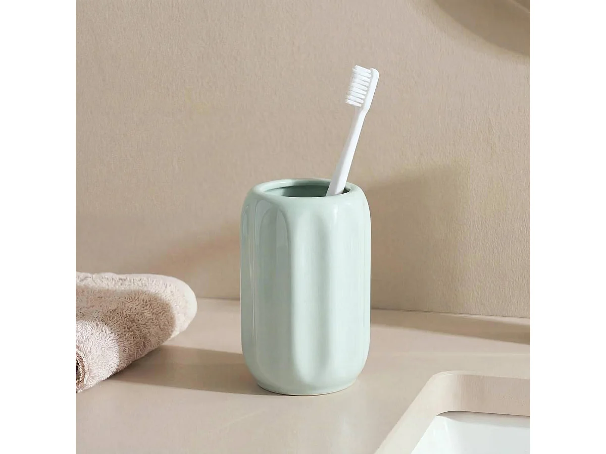 Pot à Brosse à Dents en Grès "Suny Colorama" 12cm Vert Céladon