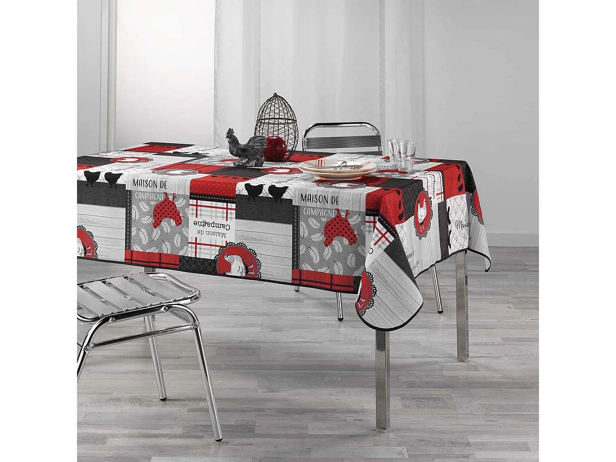 Nappe Imprimée "Auberge" 150x240cm Rouge