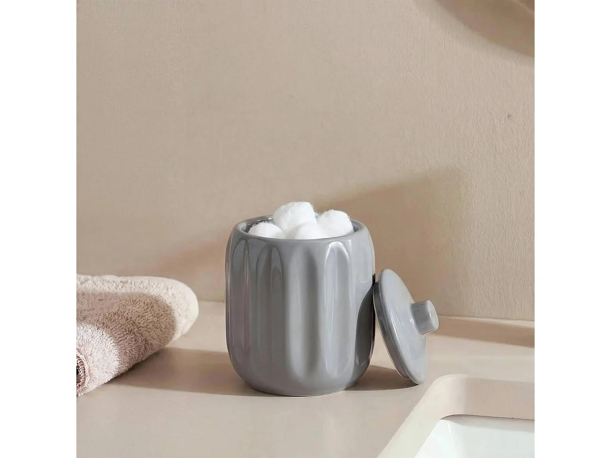 Pot à Cotons en Grès "Suny Colorama" 12cm Gris Béton