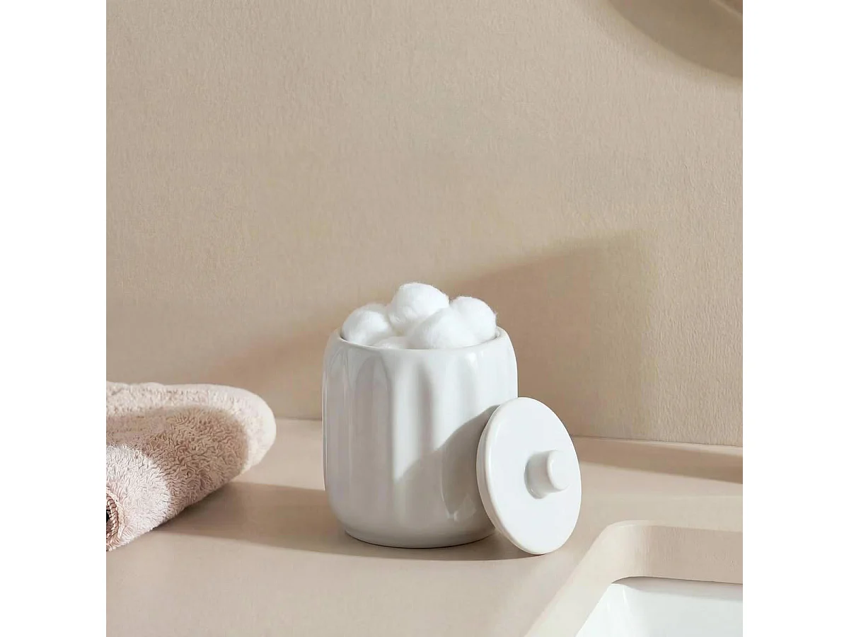 Pot à Cotons en Grès "Suny Colorama" 12cm Blanc
