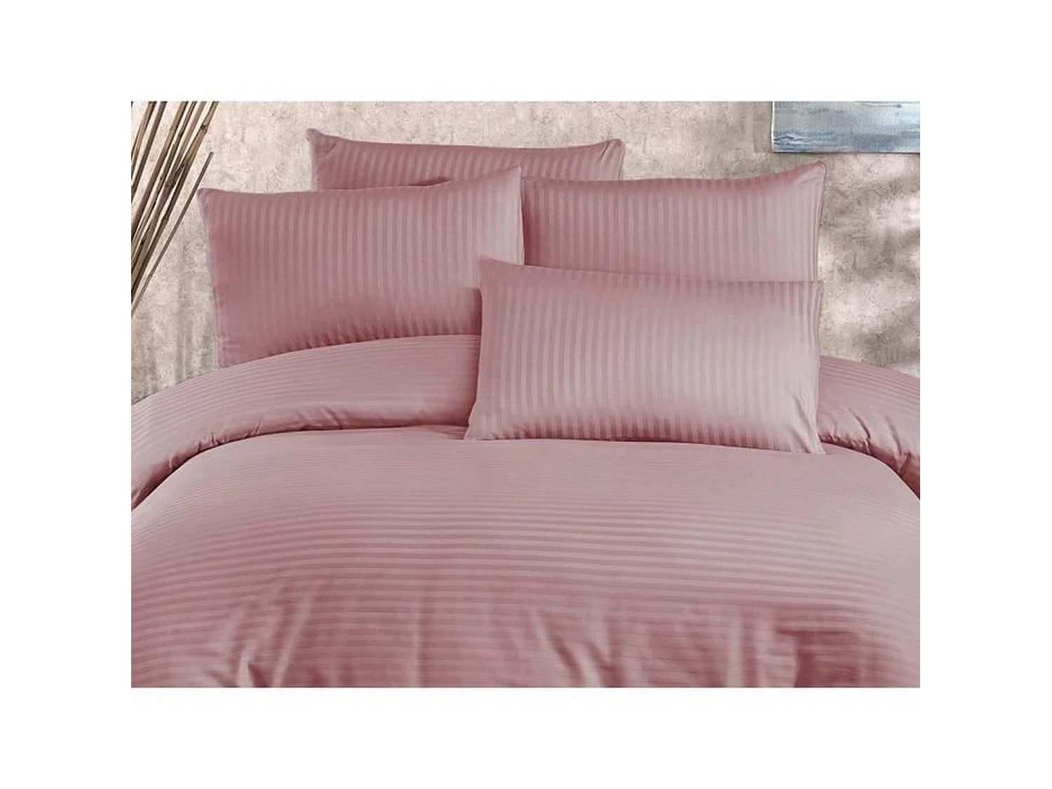 Parure de lit - housse de couette 220 x 240 + 2 taies d'oreiller 60 x 60, 70% polyester - Poudre