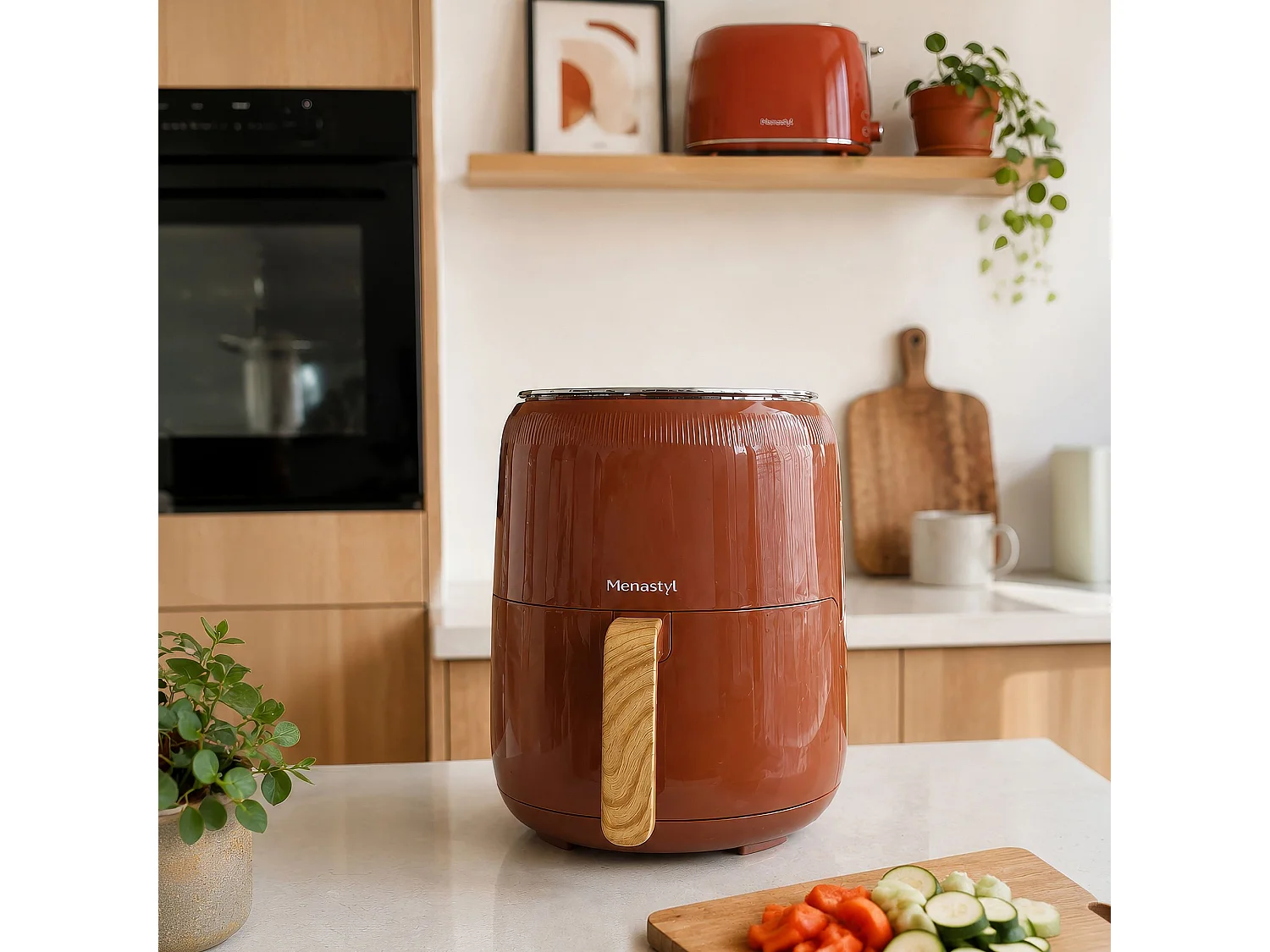 Menastyl - Friteuse à Air Chaud 4.5lcolorama Brique Avec Poignée Finition Bois