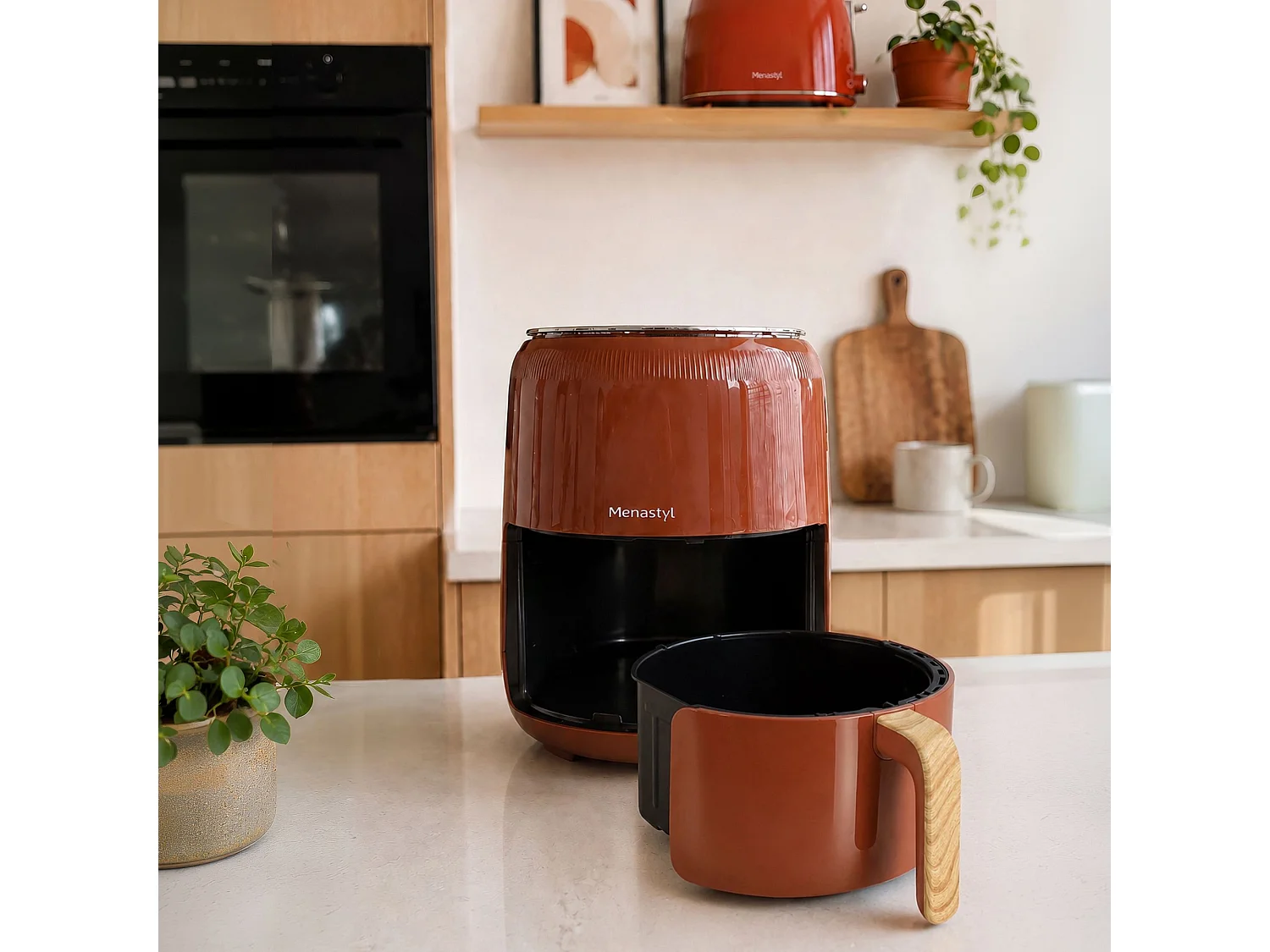 Menastyl - Friteuse à Air Chaud 4.5lcolorama Brique Avec Poignée Finition Bois