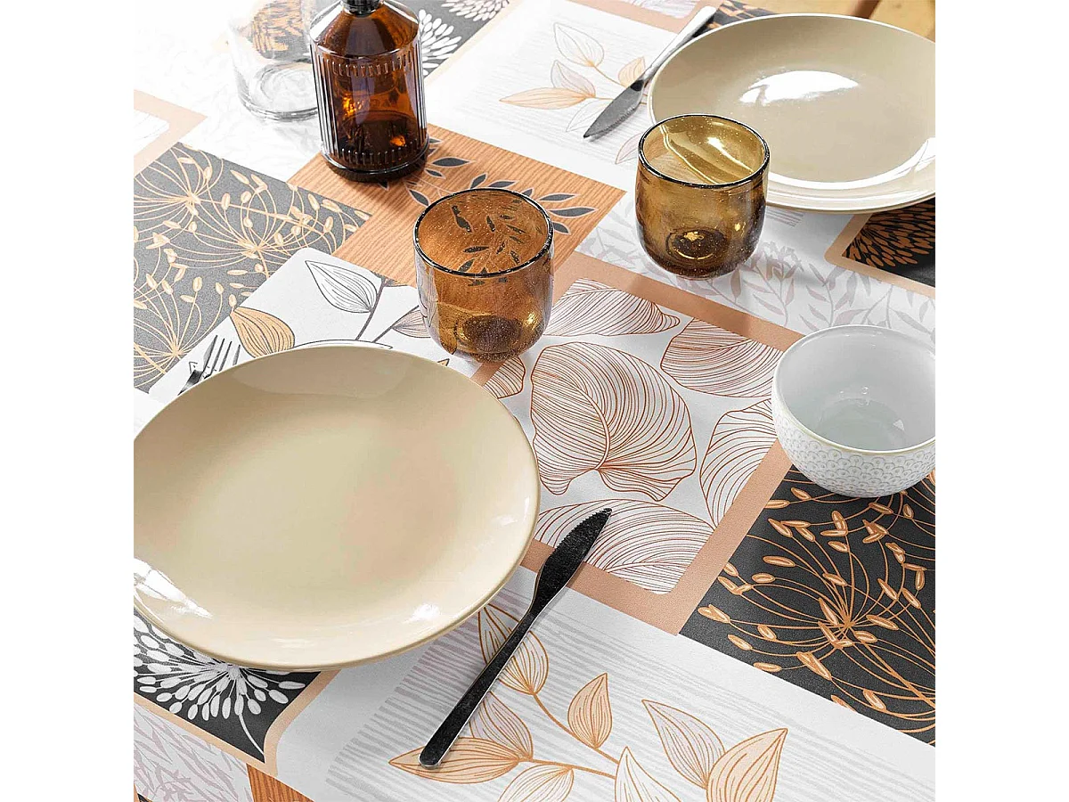 Nappe Antitache Imprimé "Faya" 150x240cm Naturel