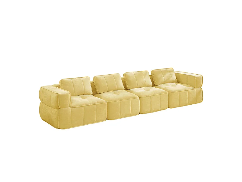 Canapé 4 places modulable en tissu jaune, avec base antidérapante et larges accoudoirs, 344x93x67cm