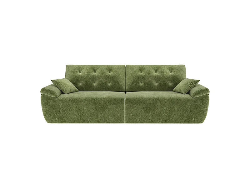 Canapé modulable en tissu chenille, 3/4 places, avec 2 oreillers, 275x102x90cm, Vert