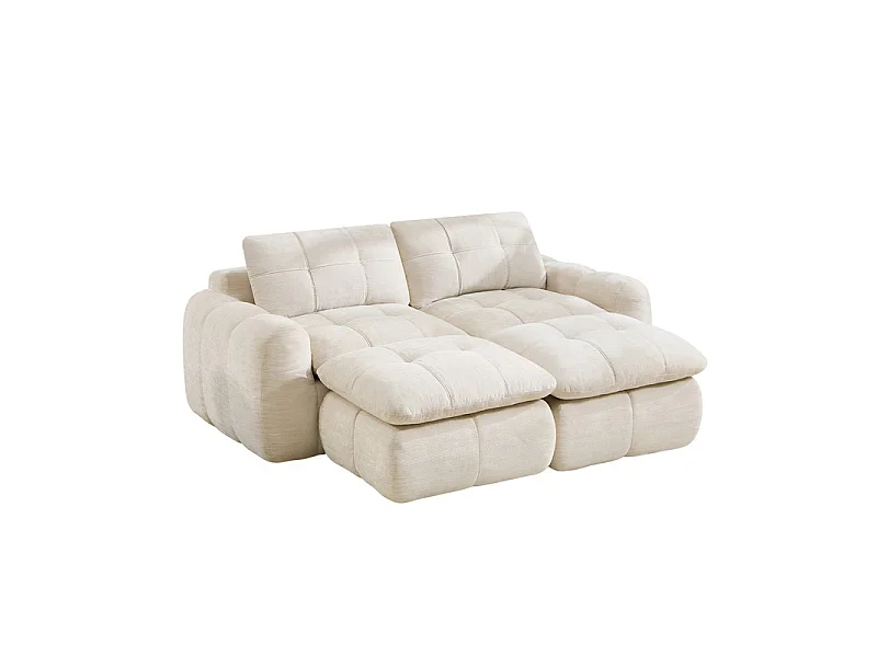 Modulaire 2-zits hoekbank in chenillestof, met 2 poefs, 194x160x68cm, Beige