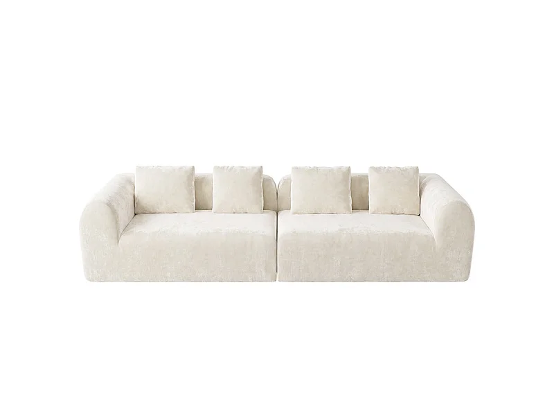 Canapé 4 places modulable en tissu chenille beige - avec 4 oreillers - 280x97x66cm