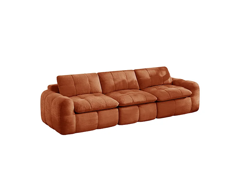 Canapé 3 places modulable en tissu chenille orange, avec coussin d'assise et dossier, 264x97x68cm