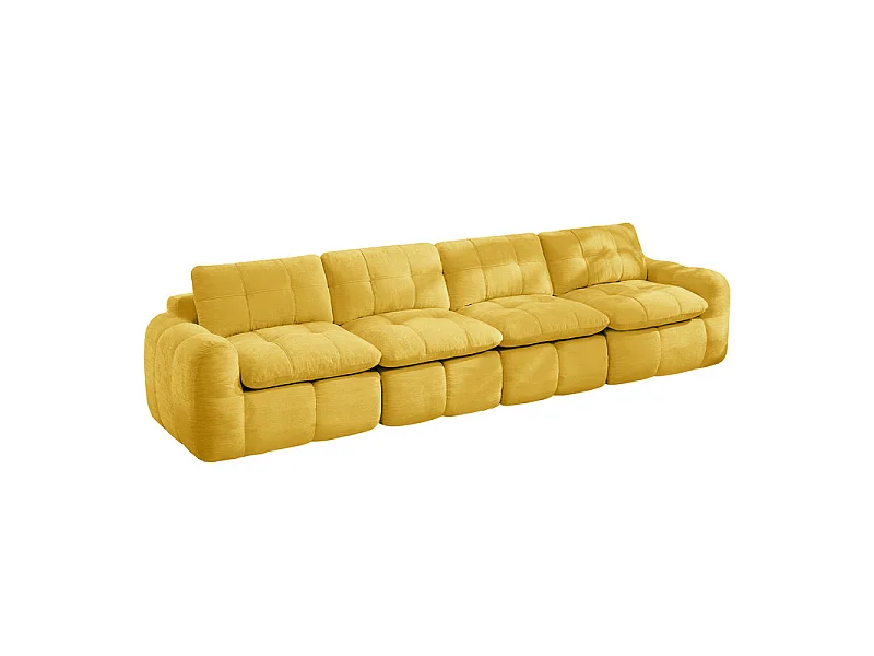 Canapé 4 places modulable en tissu chenille jaune, avec coussin d'assise et dossier, 334x97x68cm