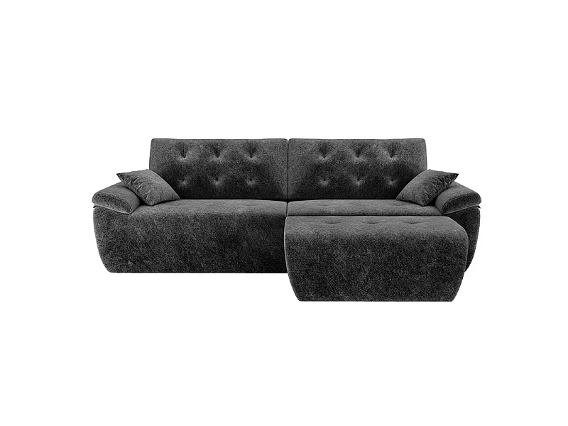 Canapé d'angle modulable en tissu chenille, 3/4 places, avec pouf et 2 oreillers, 275x174x90cm, Gris