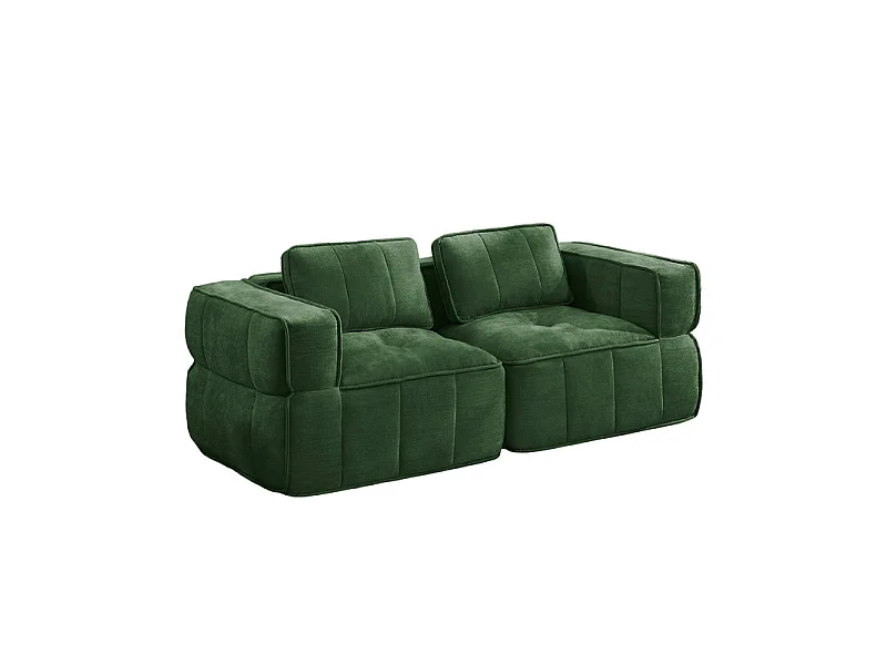 Modulaire 2-zits bank in groene stof, met antislip basis en brede armleuningen, 198x93x67cm