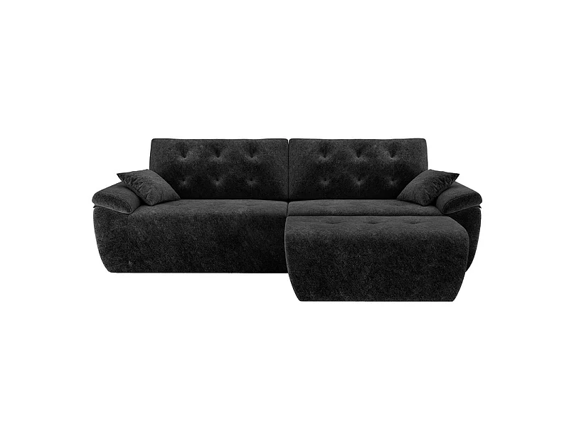 Canapé d'angle modulable en tissu chenille, 3/4 places, avec pouf et 2 oreillers, 275x174x90cm, Noir