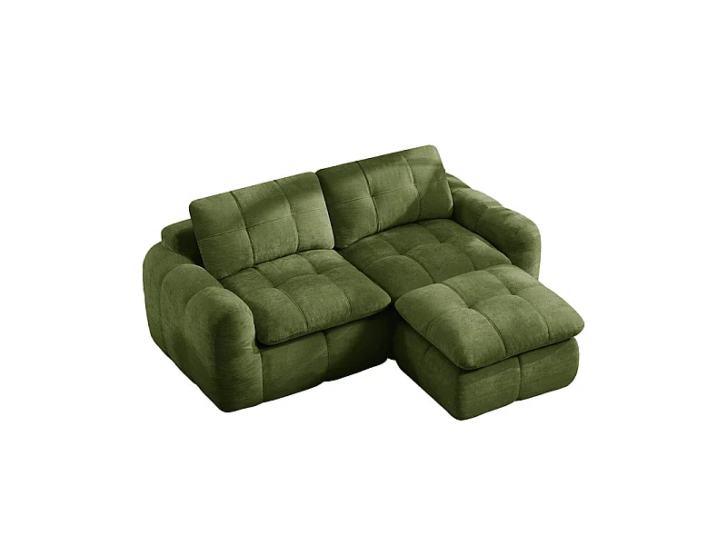 Modulaire hoekbank in chenillestof, met poef, 194x160x68cm, Groen