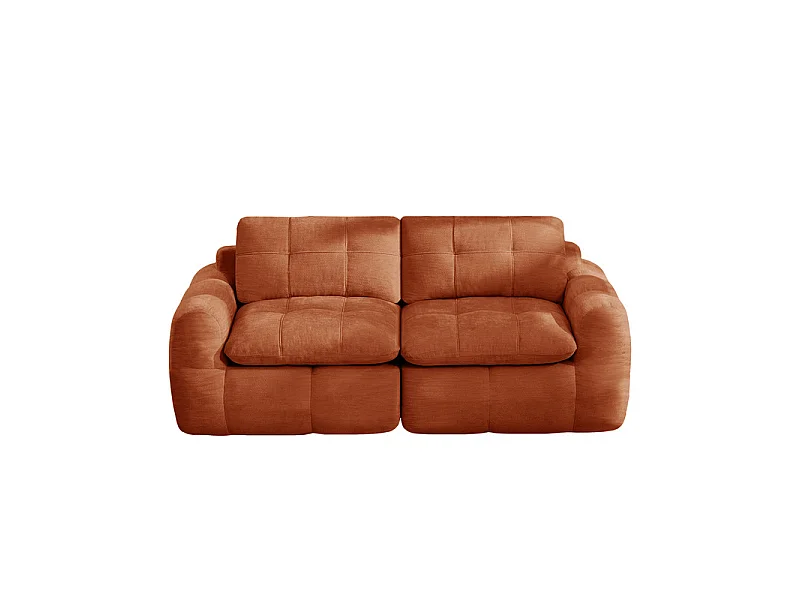 Sofá 2 plazas modular en tela chenilla naranja, con cojín asiento y respaldo, 194x97x68cm