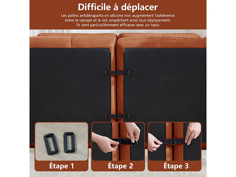 Sofá 2 plazas modular en tela chenilla naranja, con cojín asiento y respaldo, 194x97x68cm