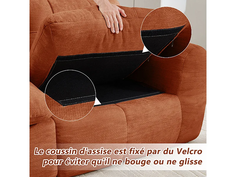 Sofá 2 plazas modular en tela chenilla naranja, con cojín asiento y respaldo, 194x97x68cm