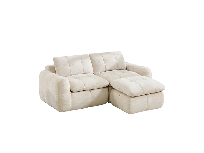 Modulaire hoekbank in chenillestof, met poef, 194x160x68cm, Beige