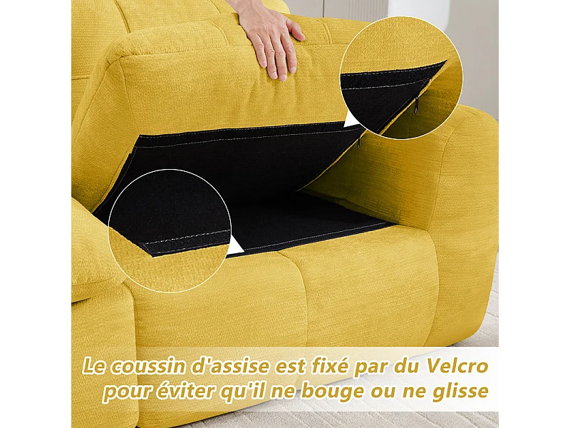 Modulaire 2-zits hoekbank in chenillestof, met 2 poefs, 194x160x68cm, Geel