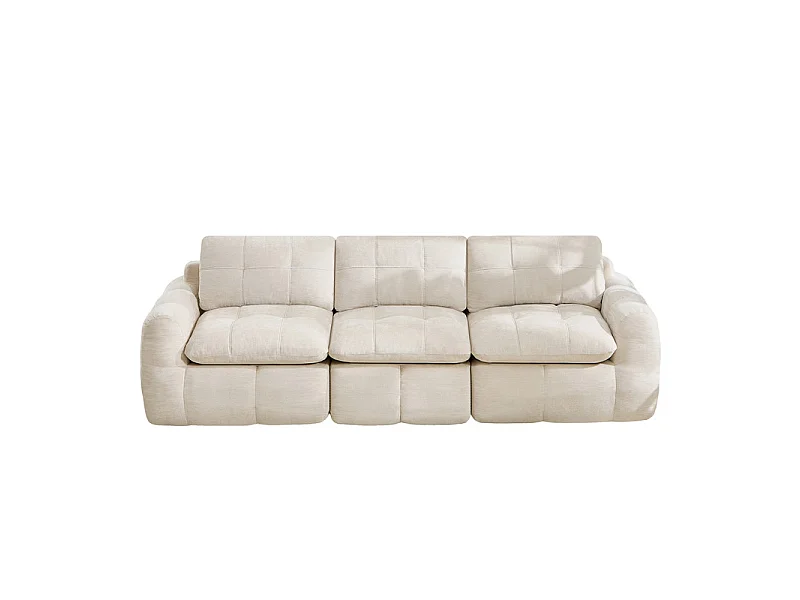 Modulaire 3-zits bank in beige chenillestof, met zitkussen en rugleuning, 264x97x68cm