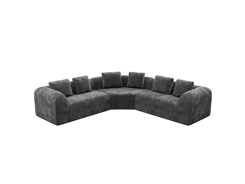 Canapé d'angle modulable en tissu chenille - Incurvé - avec 6 oreillers - 275x275x76cm - Gris