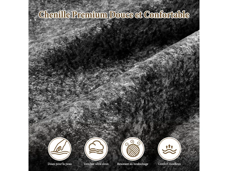 Canapé d'angle modulable en tissu chenille - Incurvé - avec 6 oreillers - 275x275x76cm - Gris