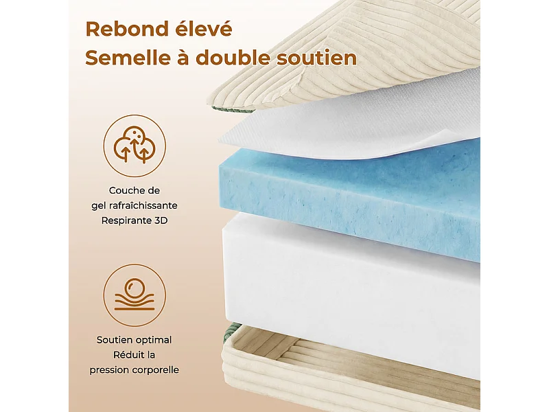 Canapé d'angle droit modulable, velours côtelé, avec 4 oreillers et méridienne, 270x152x59cm, Beige