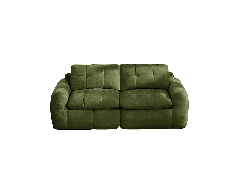Modulaire 2-zits bank in groene chenillestof, met zitkussen en rugleuning, 194x97x68cm