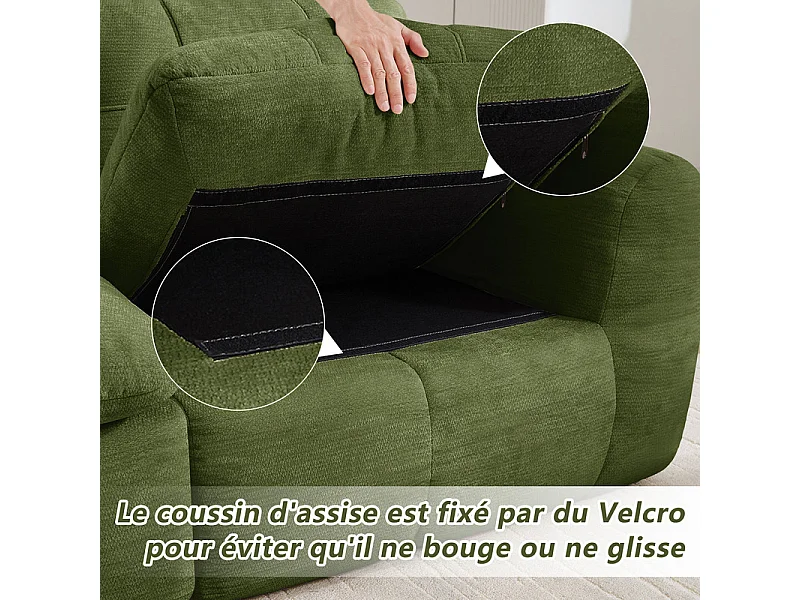Modulaire 2-zits bank in groene chenillestof, met zitkussen en rugleuning, 194x97x68cm