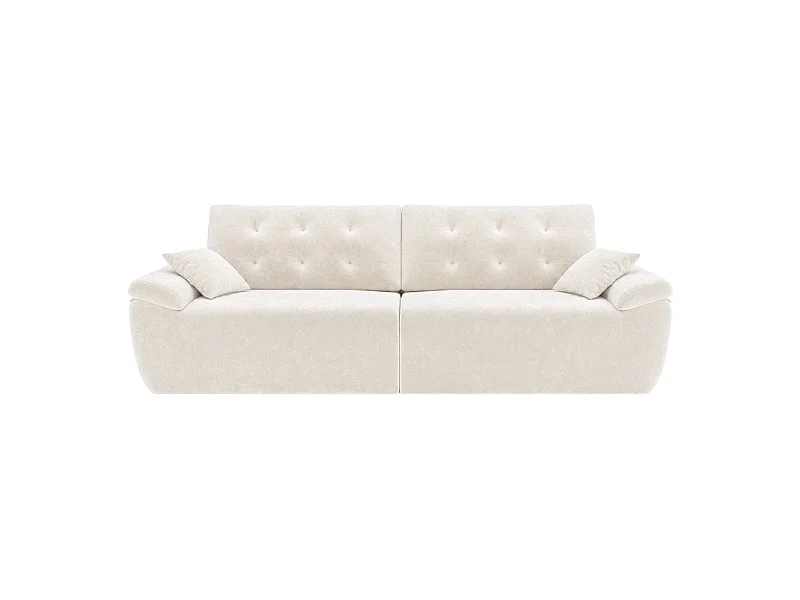 Canapé modulable en tissu chenille, 3/4 places, avec 2 oreillers, 275x102x90cm, Beige