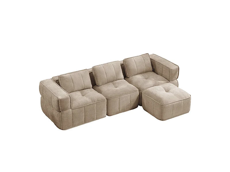 Modulaire hoekbank in stof, 3-zits, met poef, 271x162x67cm, Bruin
