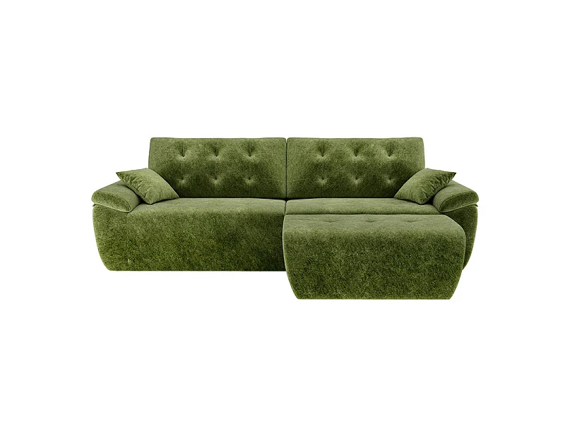 Canapé d'angle modulable en tissu chenille, 3/4 places, avec pouf et 2 oreillers, 275x174x90cm, Vert
