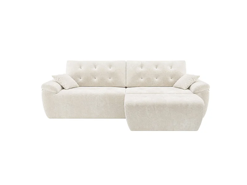 Canapé d'angle modulable en tissu chenille, 3/4 places, avec pouf et 2 oreillers, 275x174x90cm, Beige