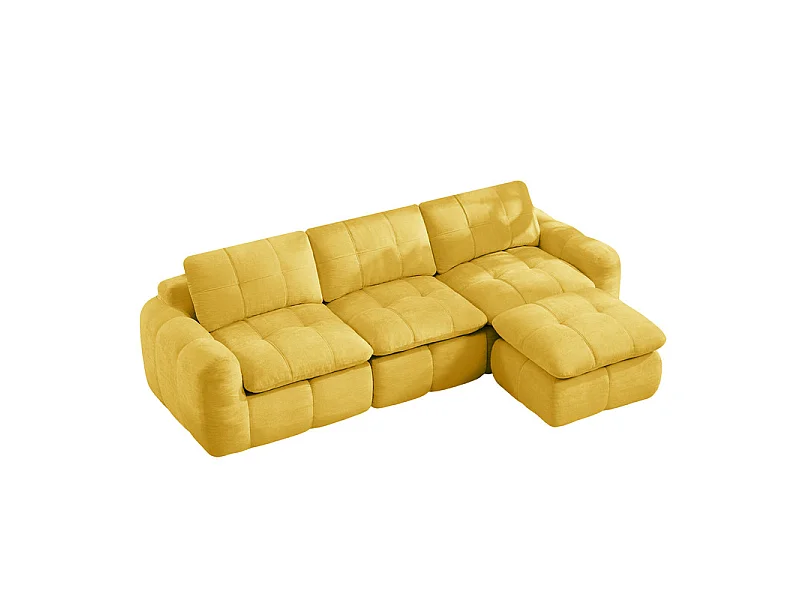 Canapé 3 places d'angle modulable en tissu chenille, avec pouf, 264x160x68cm, Jaune