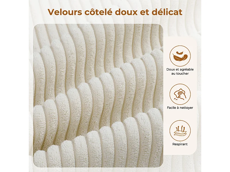 Canapé d'angle gauche modulable, velours côtelé, avec 4 oreillers et méridienne, 270x152x59cm, Beige