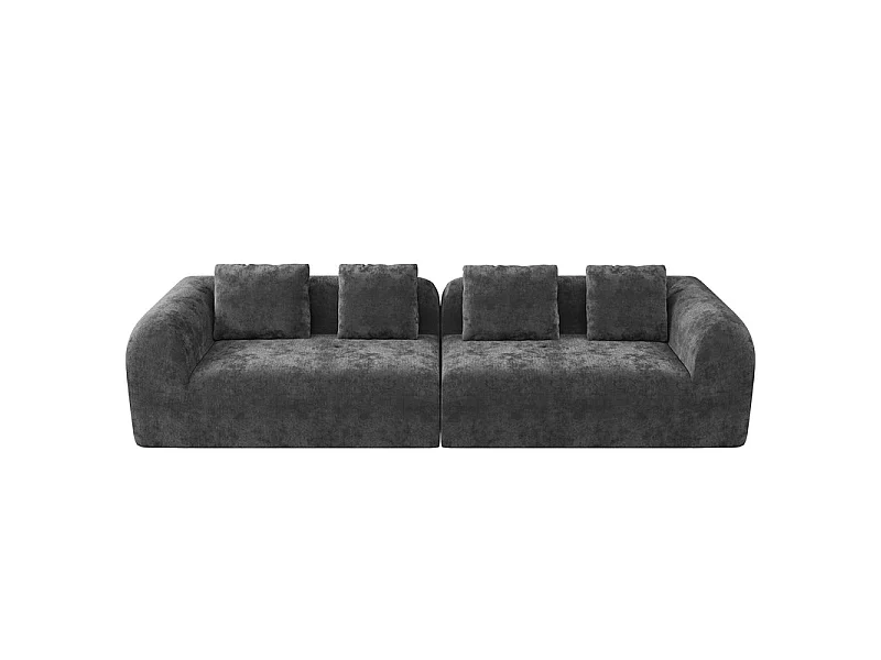 Canapé 4 places modulable en tissu chenille gris - avec 4 oreillers - 280x97x66cm