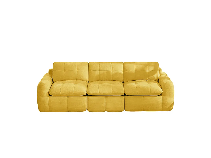 Canapé 3 places modulable en tissu chenille jaune, avec coussin d'assise et dossier, 264x97x68cm