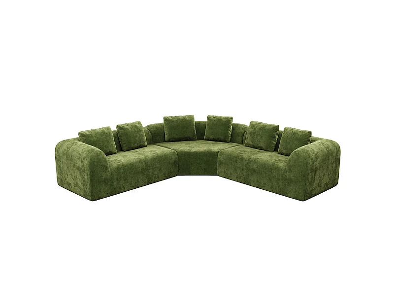 Canapé d'angle modulable en tissu chenille - Incurvé - avec 6 oreillers - 275x275x76cm - Vert