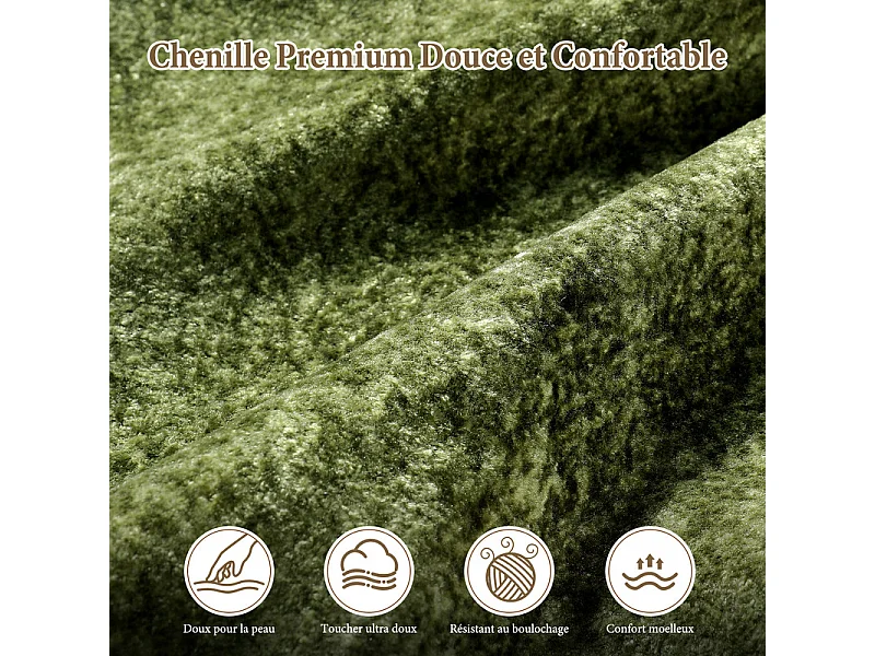Canapé d'angle modulable en tissu chenille - Incurvé - avec 6 oreillers - 275x275x76cm - Vert