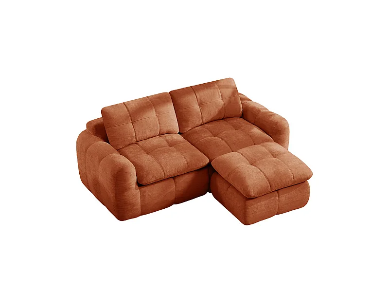 Modulaire hoekbank in chenillestof, met poef, 194x160x68cm, Oranje