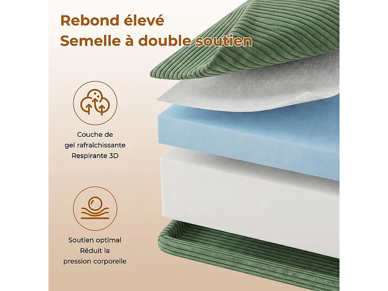Canapé d'angle droit modulable, velours côtelé, avec 4 oreillers et méridienne, 270x152x59cm, Vert