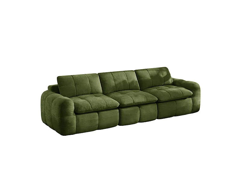 Modulaire 3-zits bank in groene chenillestof, met zitkussen en rugleuning, 264x97x68cm