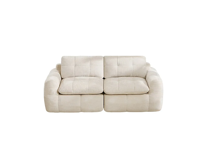 Modulaire 2-zits bank in beige chenillestof, met zitkussen en rugleuning, 194x97x68cm