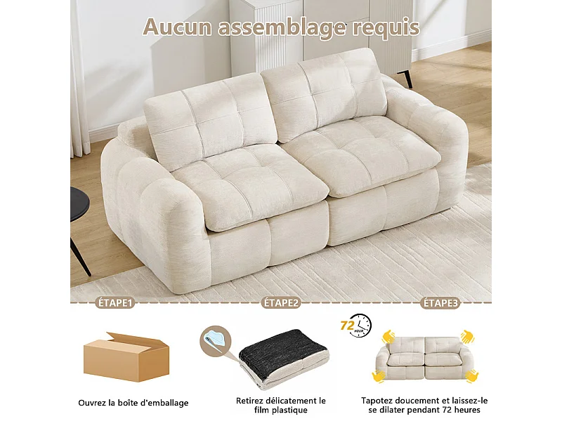 Modulaire 2-zits bank in beige chenillestof, met zitkussen en rugleuning, 194x97x68cm