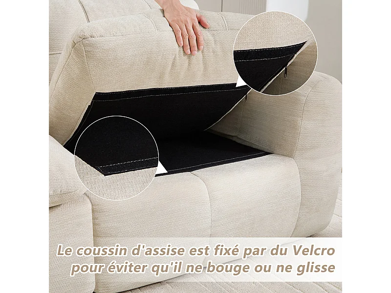 Modulaire 2-zits bank in beige chenillestof, met zitkussen en rugleuning, 194x97x68cm